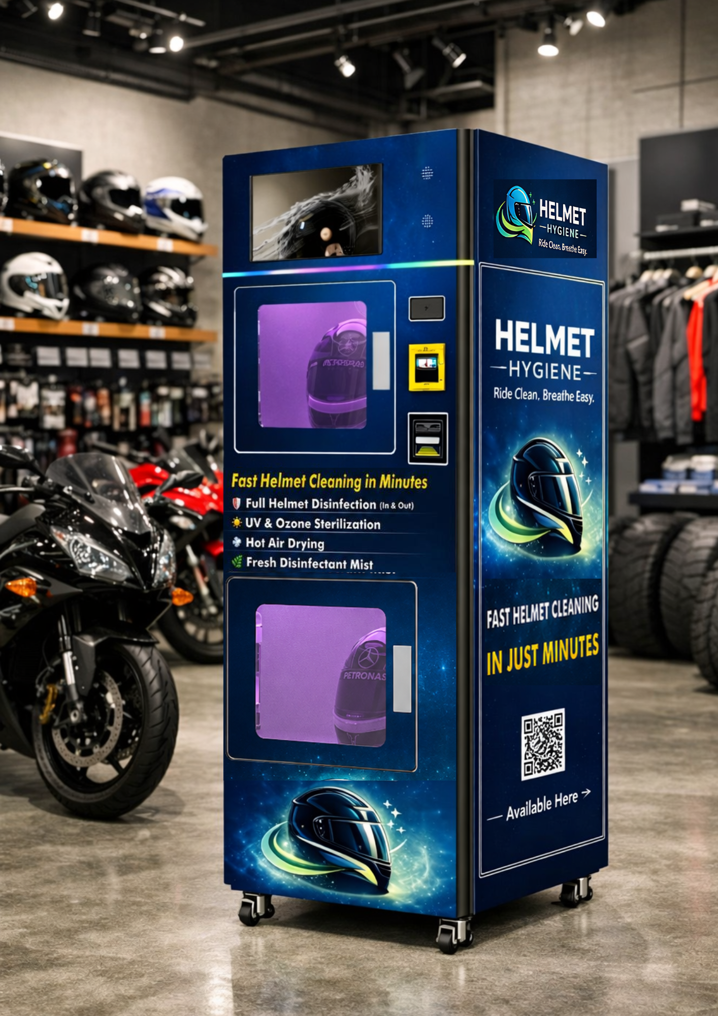 Helmet Hygiene machine in motorcycle shop